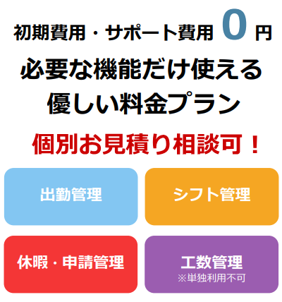 初期費用・サポート費用０円、必要な機能だけ使える優しい料金プラン